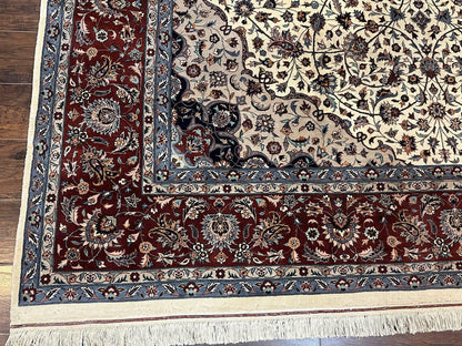 Sino Persian Rug 9x12, Vintage Wool Oriental Carpet, Floral Medallion, Wool Rug, Cream and Maroon - Nuvé