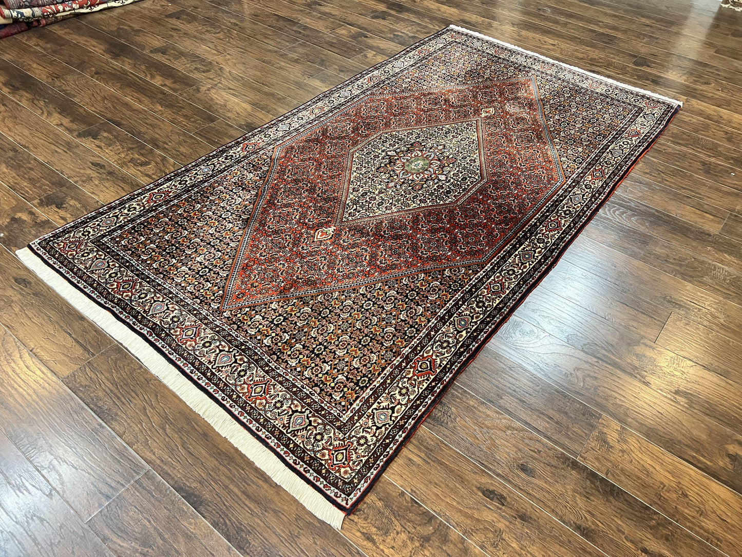 Persian Bidjar Rug 5x10, Wool Hand Knotted Vintage Carpet, Highly Detailed, Mahi Herati Pattern, 5 x 10 Oriental Rug - Nuvé