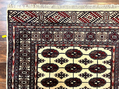 Pakistani Bokhara Rug 4x6, Turkoman Carpet, Vintage Handmade Wool Rug, Ivory - Nuvé