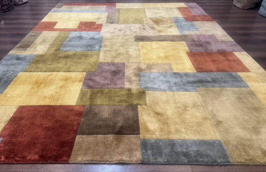 Modern Tibetan Wool Rug 8x10, Multicolor, Thick Pile, Contemporary, Nepali, Handmade - Nuvé