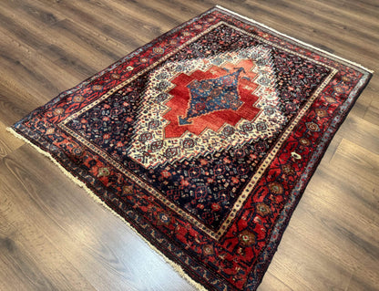 Antique Persian Kurdish Senneh Rug 4x5 Tribal Carpet Wool Geometric Medallion - Nuvé