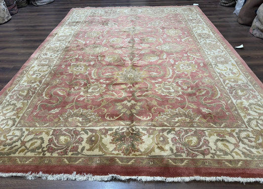 Indian Rug 8x11, Coral and Beige, Floral, Traditional Vintage Wool Carpet - Nuvé
