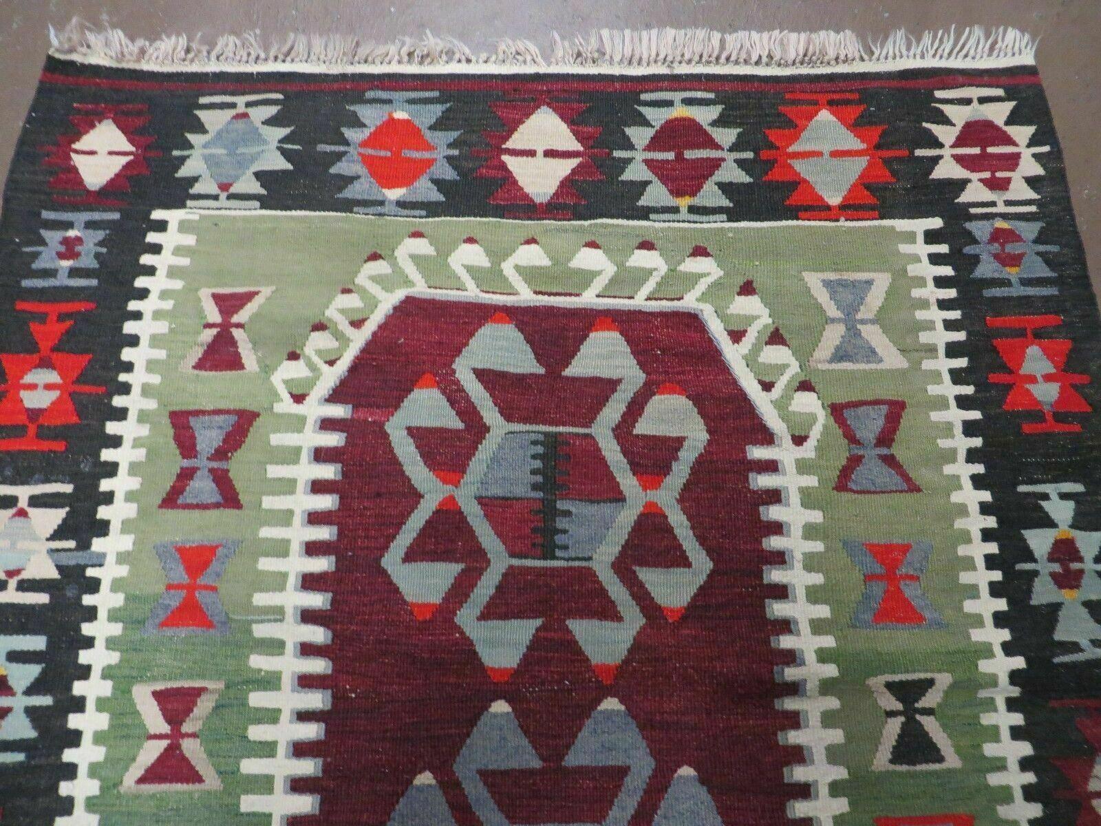 3' 8" X 5' Vintage Turkish Kilim Handmade Flat Weave Wool Rug Veg Dyes - Nuvé