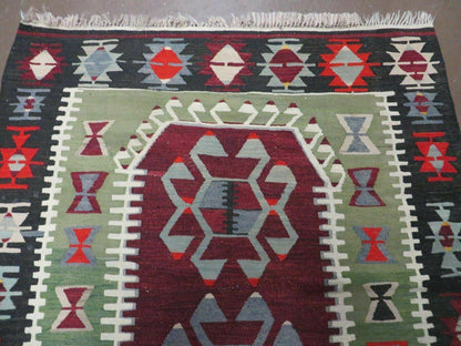 3' 8" X 5' Vintage Turkish Kilim Handmade Flat Weave Wool Rug Veg Dyes - Nuvé