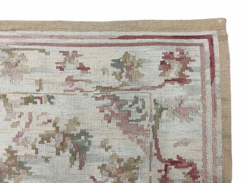 9x12 Flatweave Aubusson Needlepoint Rug, New, Beige, Tan, Green, Handmade, Hand-Knotted Area Rug, French European Carpet, Flowers - Nuvé