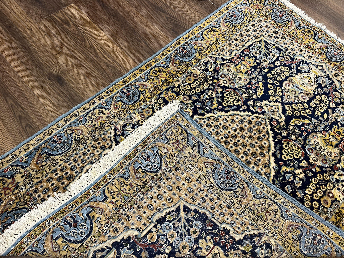 Fine Persian Qum Rug 3x5, Semi Antique Vintage Oriental Ghom Carpet, Floral Medallion, Highly Detailed, Hand Knotted, Navy Blue, Wool Area Rug, Birds - Nuvé
