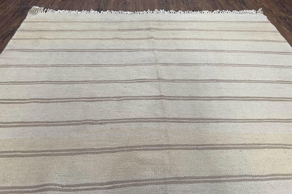 New Turkish Kilim Rug 5x8 Flatweave Carpet, Bohemian Rug, Contemporary Rug, Hand Woven, Wool Area Rug, Gray and Taupe, Striped Pattern - Nuvé