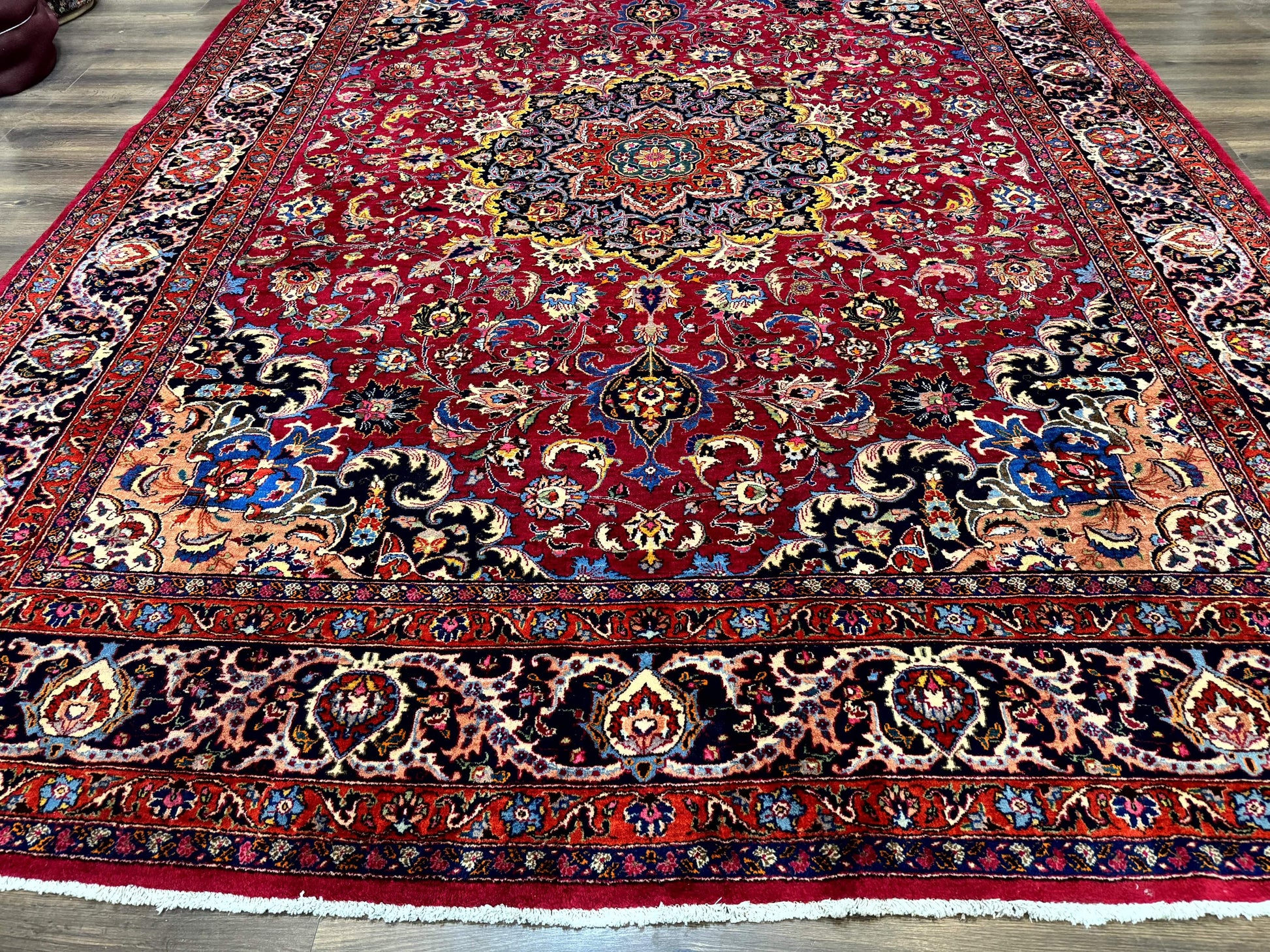 Red Persian Mashad Rug 10x13 - Floral Medallion Signed By Masterweaver - Nuvé