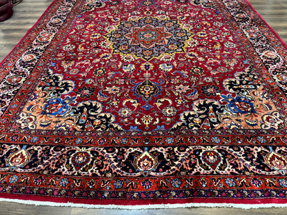Red Persian Mashad Rug 10x13 - Floral Medallion Signed By Masterweaver - Nuvé