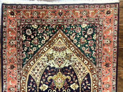 Persian Tabriz Rug 3x4, Navy Blue, Birds, Floral, Prayer Rug, Handmade Wool Rug, Finely Hand Knotted 325 KPSI - Nuvé
