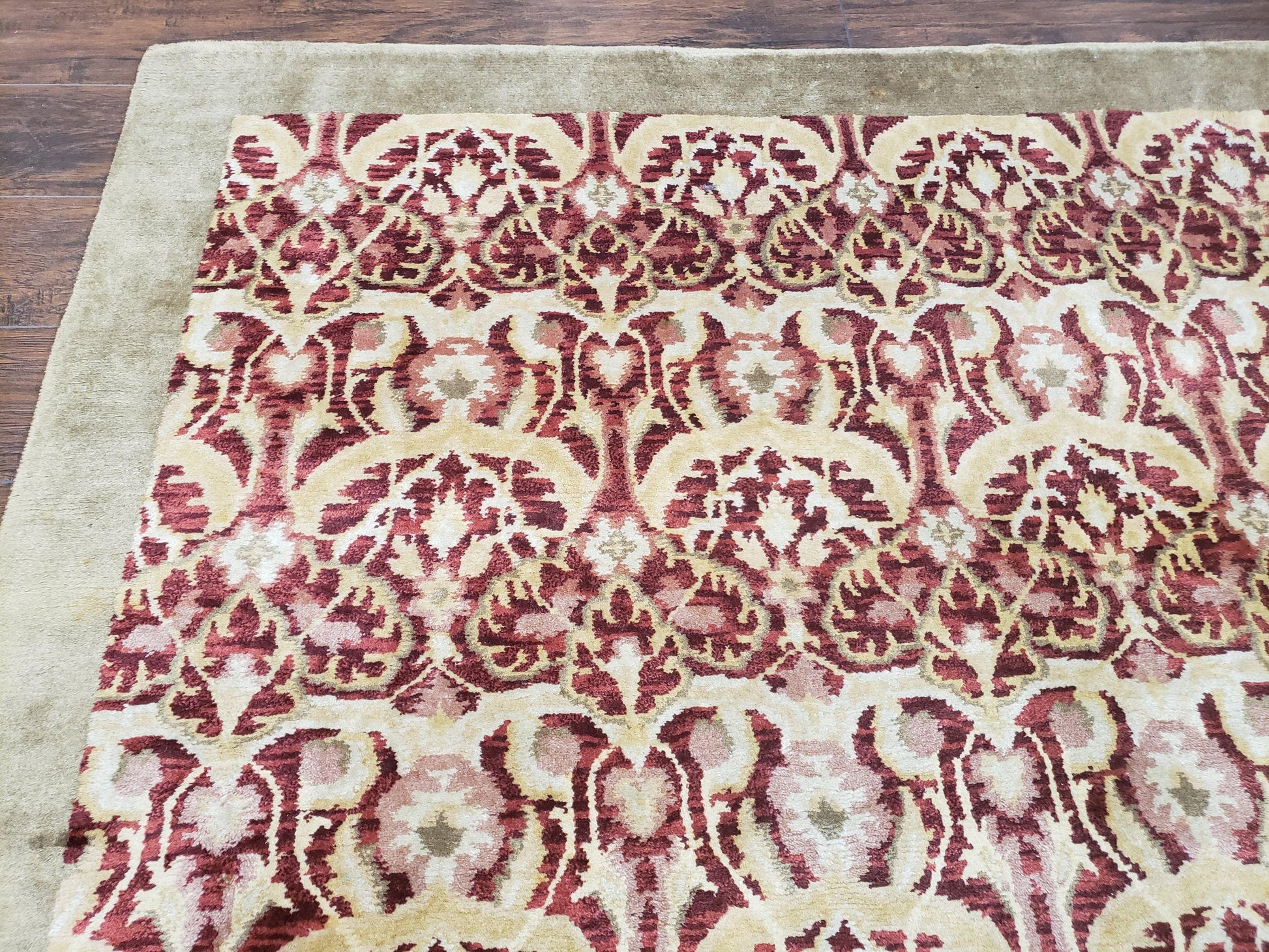 Contemporary Indian Nepalese Room Sized Rug 9 x 11.6, Wool Hand-Knotted Dark Red & Beige Soft Carpet, 9 x 12 Masterloom Living Room Rug - Nuvé
