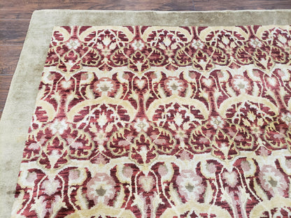 Contemporary Indian Nepalese Room Sized Rug 9 x 11.6, Wool Hand-Knotted Dark Red & Beige Soft Carpet, 9 x 12 Masterloom Living Room Rug - Nuvé