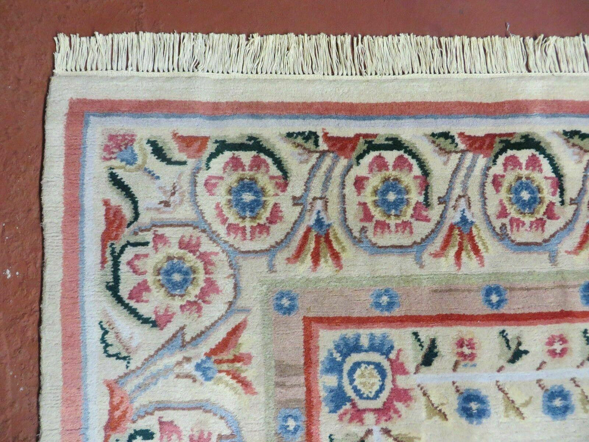 8' X 10' Vintage Handmade Wool Rug Aubusson Savonnerie Design European Nice