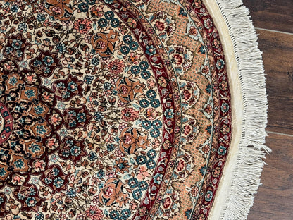 Round Silk Rug 3x3, Extremely Fine 580 KSPI, Sino Persian Round Handmade Carpet, Silk on Silk - Nuvé