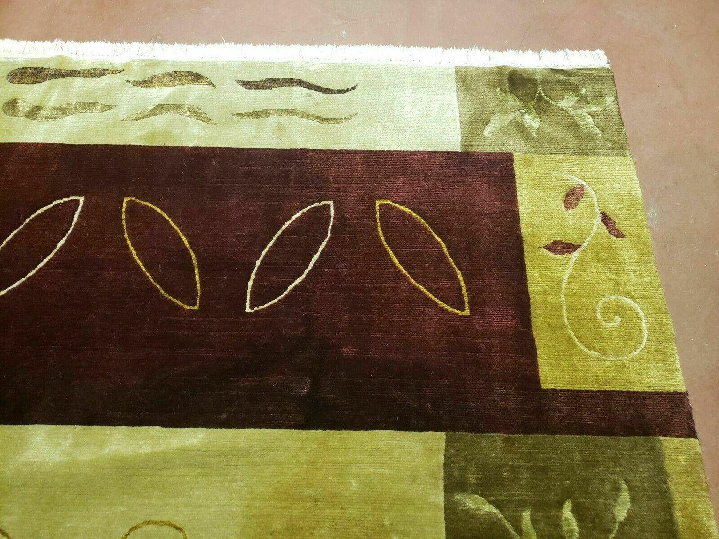 6' X 9' Modern Handmade Tibetan Nepal Wool & Silk Rug Decorative Abstract Gold - Nuvé