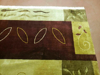 6' X 9' Modern Handmade Tibetan Nepal Wool & Silk Rug Decorative Abstract Gold - Nuvé