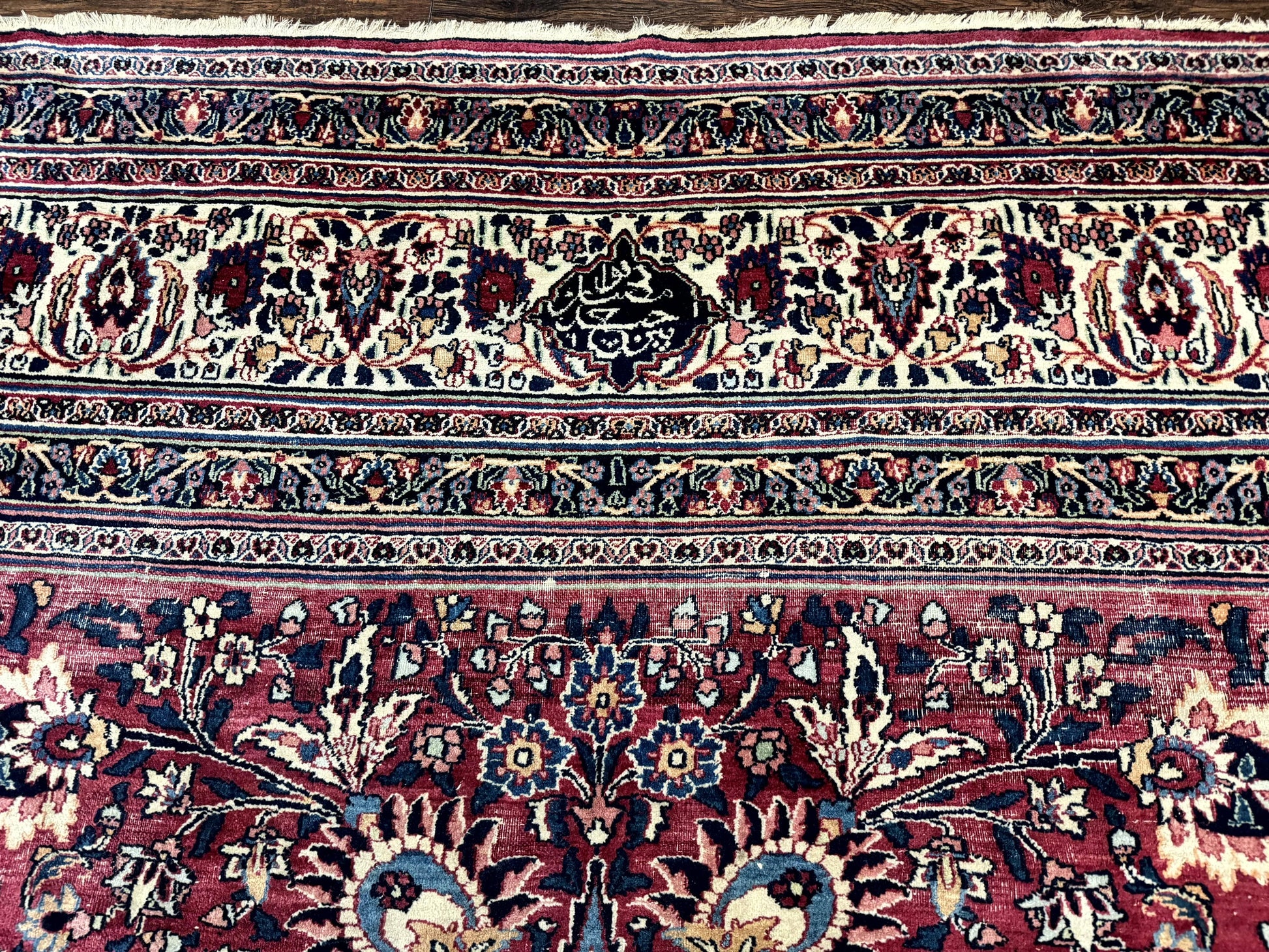 Antique Persian Mashad Rug 10x12, Red and Ivory, Signed by Master Weaver - Nuvé