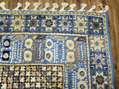 7' X 10' 5" Handmade Moroccan Urban Rabat Wool Carpet Blue Area Rug