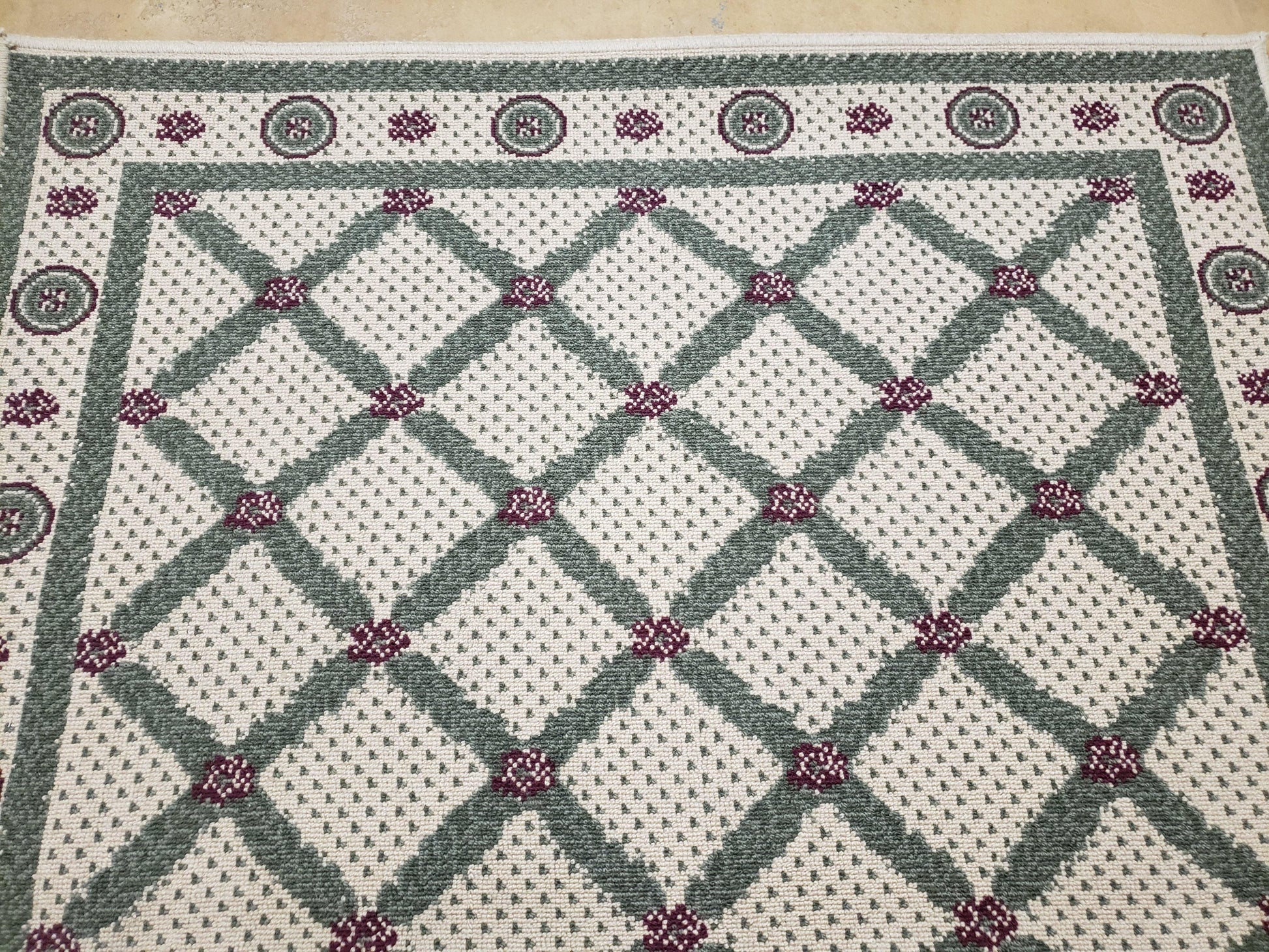 4x5 Panel Design Rug, 4' x 5' Power-Loomed Vintage Rug, Beige & Pine Green Carpet - Nuvé