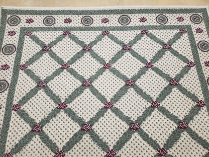 4x5 Panel Design Rug, 4' x 5' Power-Loomed Vintage Rug, Beige & Pine Green Carpet - Nuvé