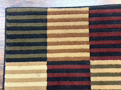 Vintage Power Loomed Rug 3.6 x 5, Brown Beige Black Tan, Box Design - Nuvé