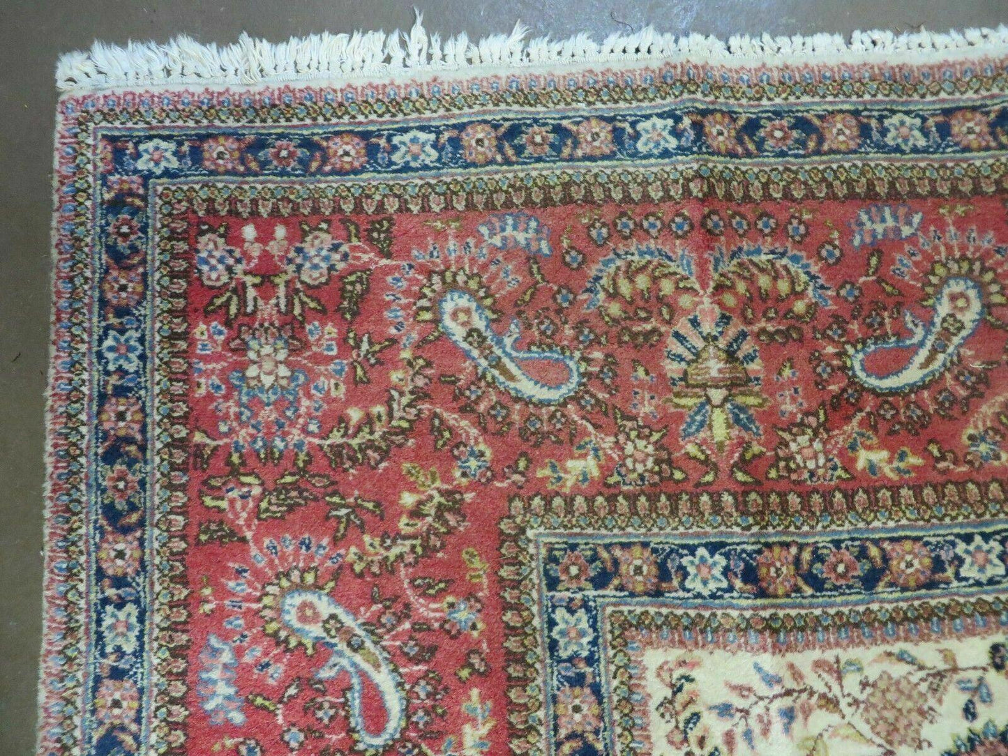 Persian Tabriz Rug 8x10, Antique Authentic Wool Oriental Carpet 8 x 10 ft, Bird Motifs Floral Boteh Paisleys, Cream Red Blue Vintage Handmade Rug - Nuvé