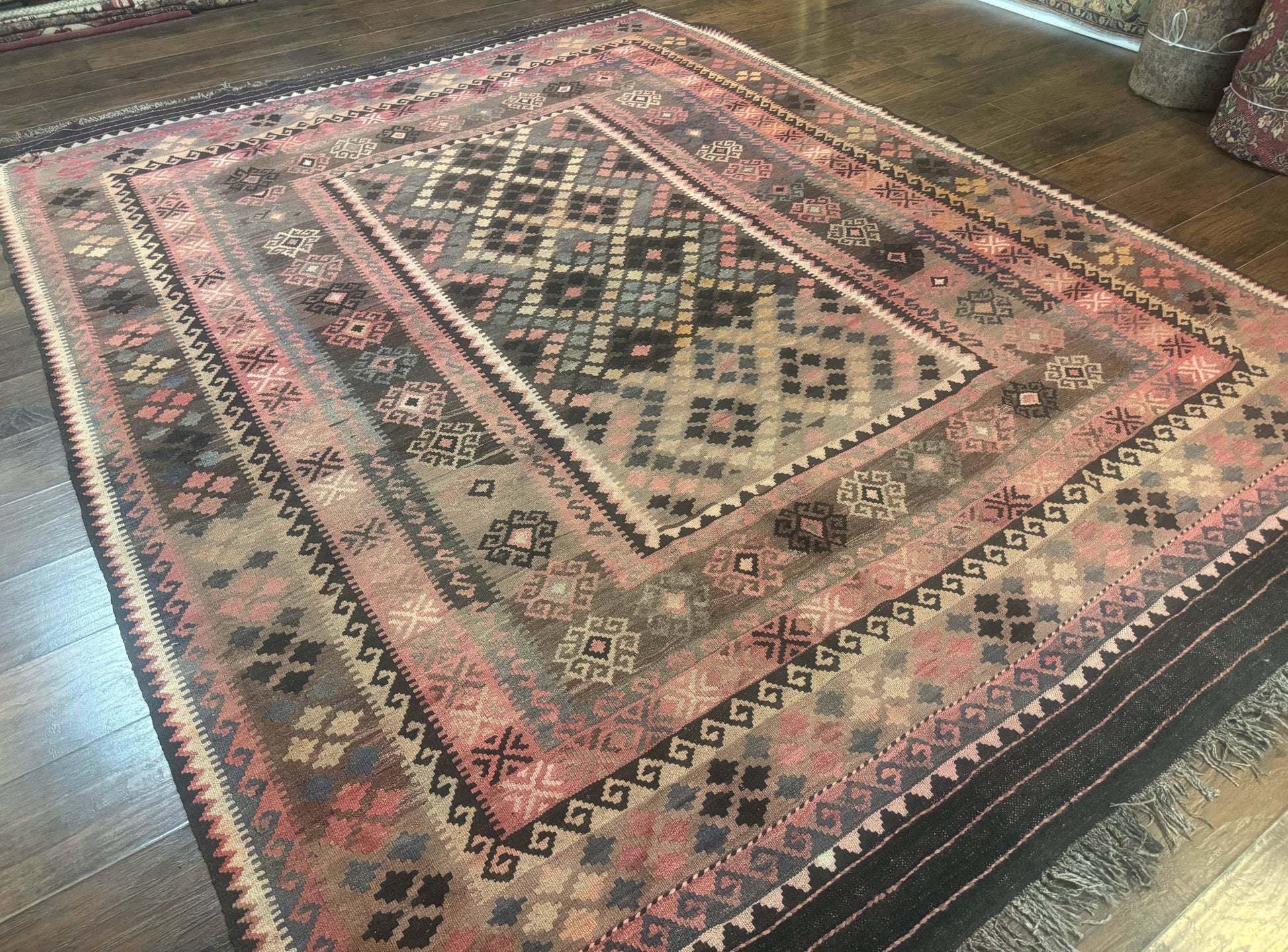 Persian Kurdish Kilim Rug 8x10, Large Flatweave Tribal Bohemian Rug, Vintage Zarand Kilim - Nuvé