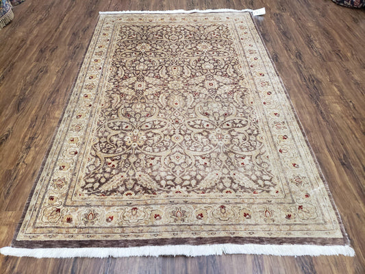 Vintage Pak-Persian Area Rug 4.7 x 7.2 Wool Hand-Knotted Beige & Brown Oriental Pakistani Peshawar Carpet 4x6 - 5x7 Decorative Farmhouse Rug - Nuvé