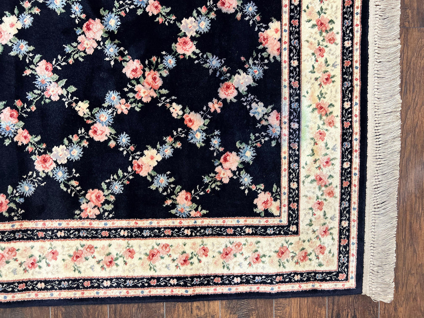 Karastan Rug 8' 8" x 12" Garden of Eden Collection Ebony Trellis #509/1270, Wool Pile Discontinued Vintage Karastan Carpet, Room Sized Rug - Nuvé