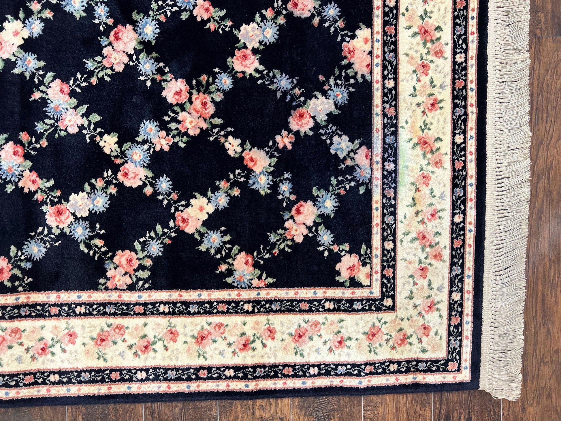 Karastan Rug 8' 8" x 12" Garden of Eden Collection Ebony Trellis #509/1270, Wool Pile Discontinued Vintage Karastan Carpet, Room Sized Rug - Nuvé
