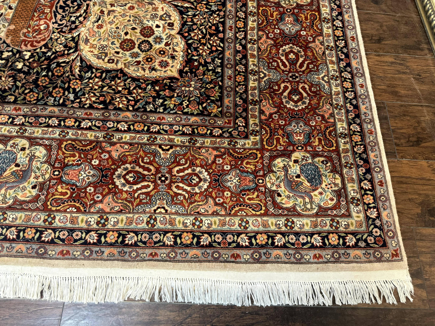 Wonderful Pak Persian Rug 9x12, Very Fine 260 KPSI, Floral Peacocks, Handmade Vintage Wool Rug - Nuvé