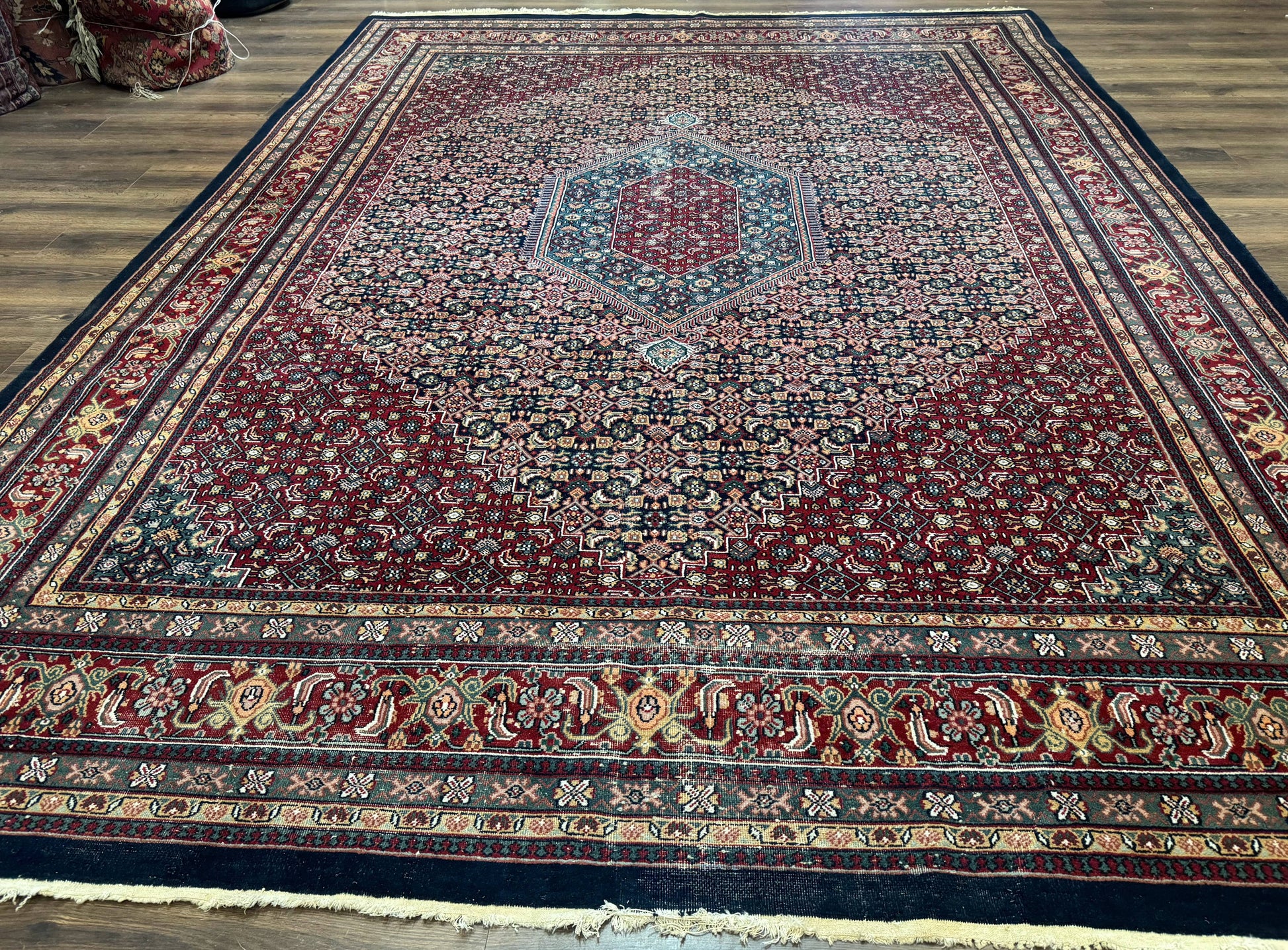 Indo Persian Bidjar Rug 9x12 Wool Handmade Carpet Dark Blue - Nuvé