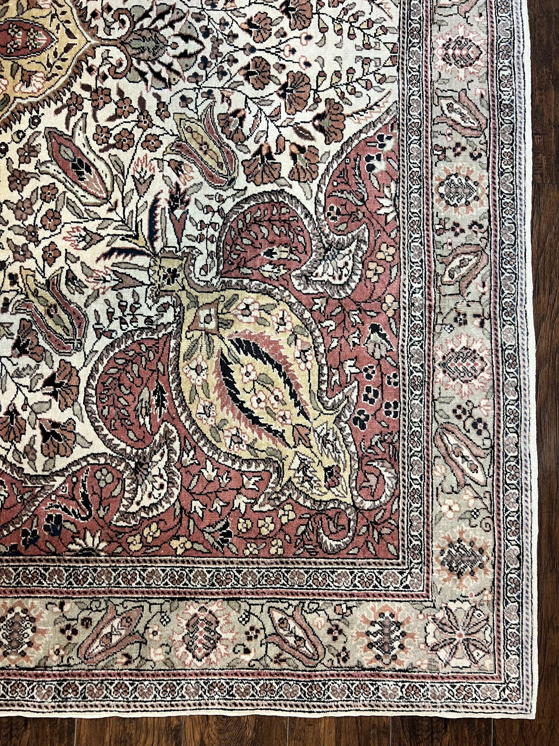 Turkish Sivas Rug 9x12, Handmade Vintage Wool Carpet, Cream Ivory - Nuvé