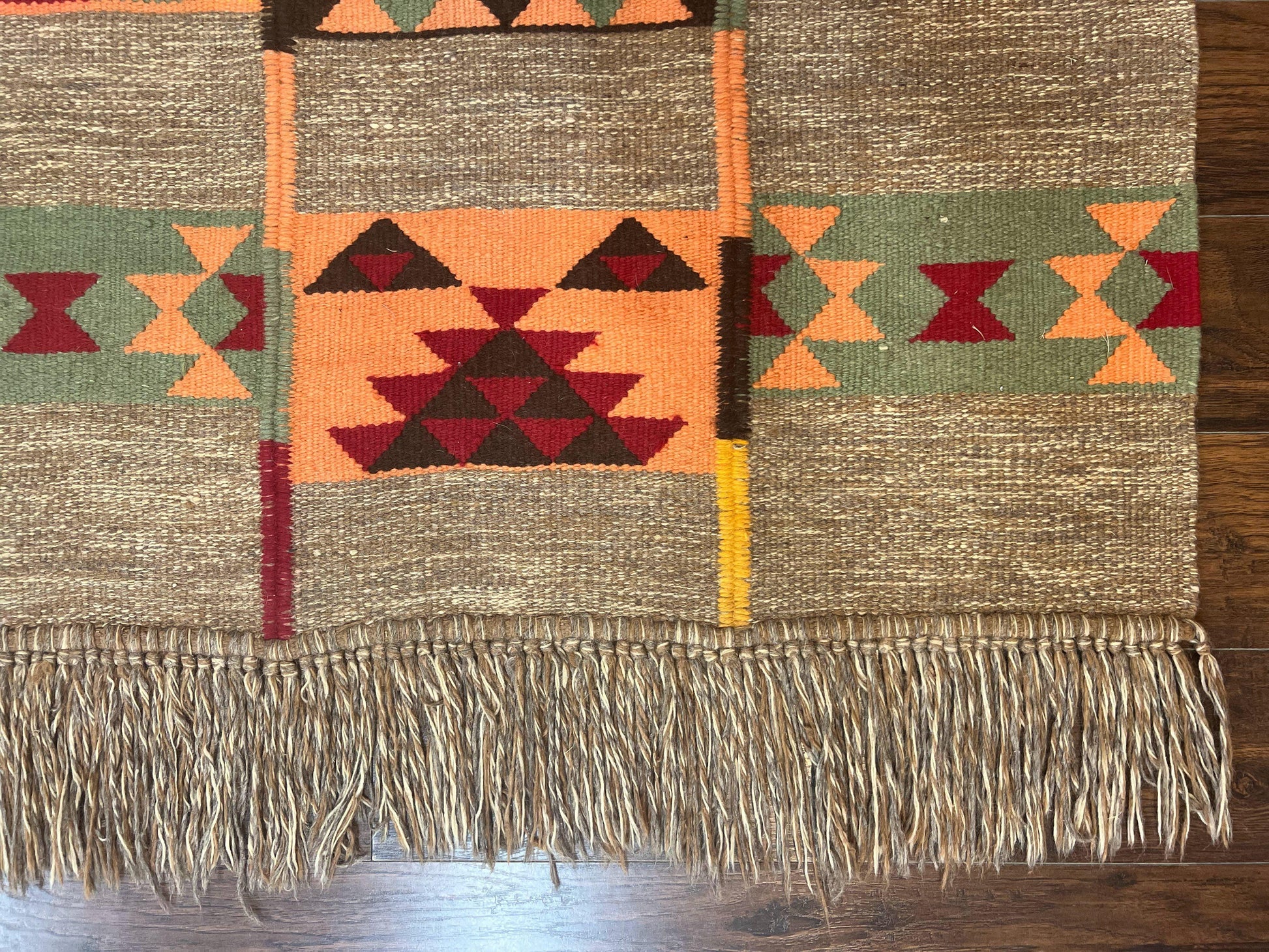South American Flatweave Rug, Gray, Handmade Vintage Wool Bohemian Blanket - Nuvé