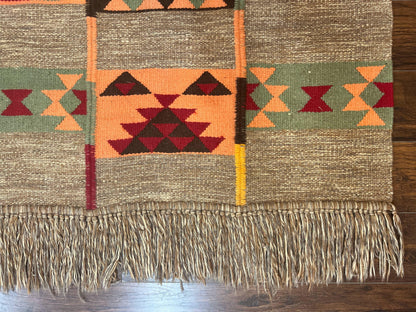 South American Flatweave Rug, Gray, Handmade Vintage Wool Bohemian Blanket - Nuvé