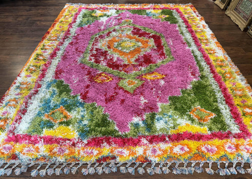 Colorful Shag Rug 8x10, Fuchsia and Multicolor - Nuvé