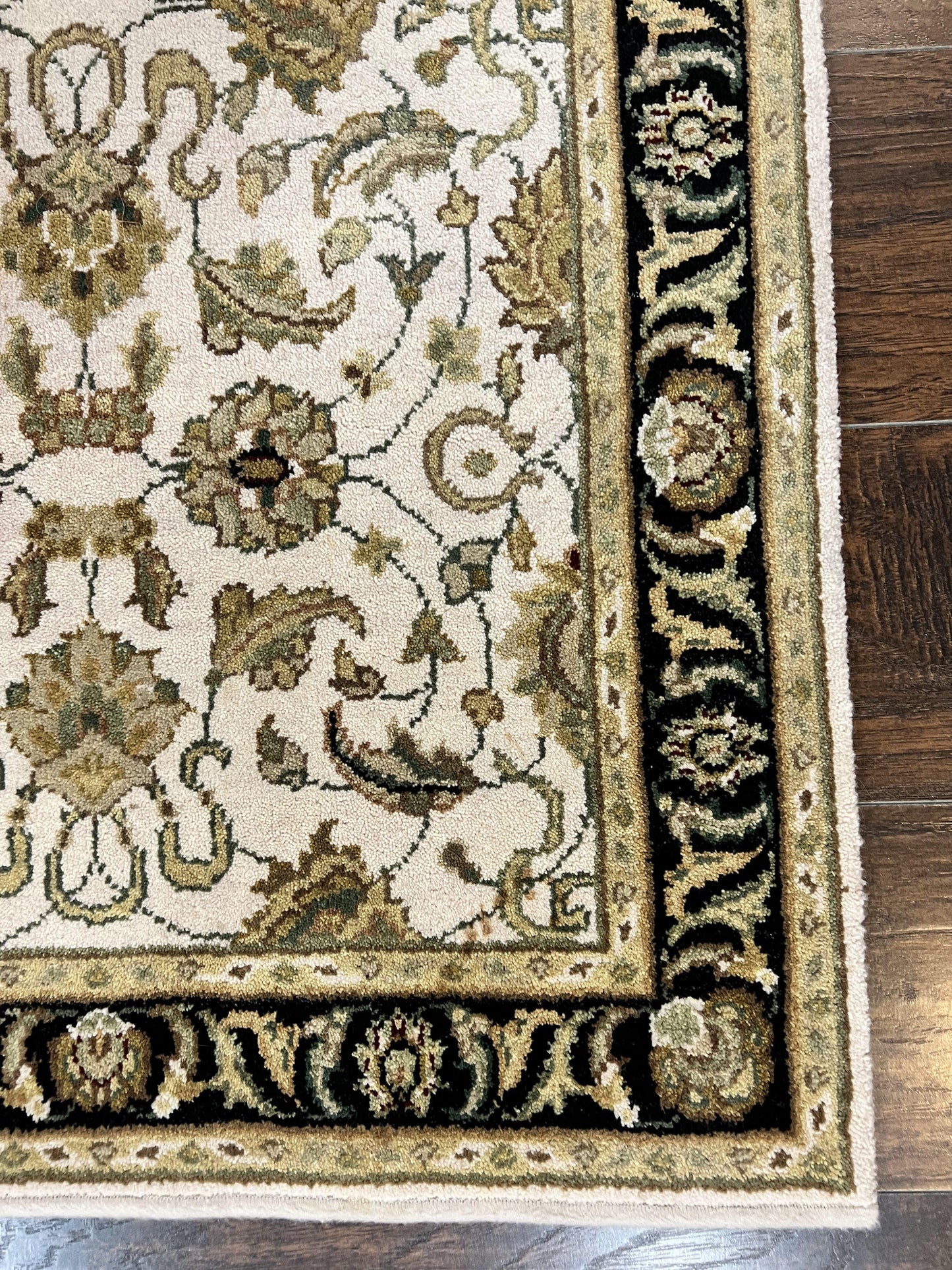 Small Indo Mahal Rug 2.5 x 4, Wool Indian Oriental Carpet, Hand Knotted Handmade Vintage Traditional Rug, Beige Tan Black - Nuvé