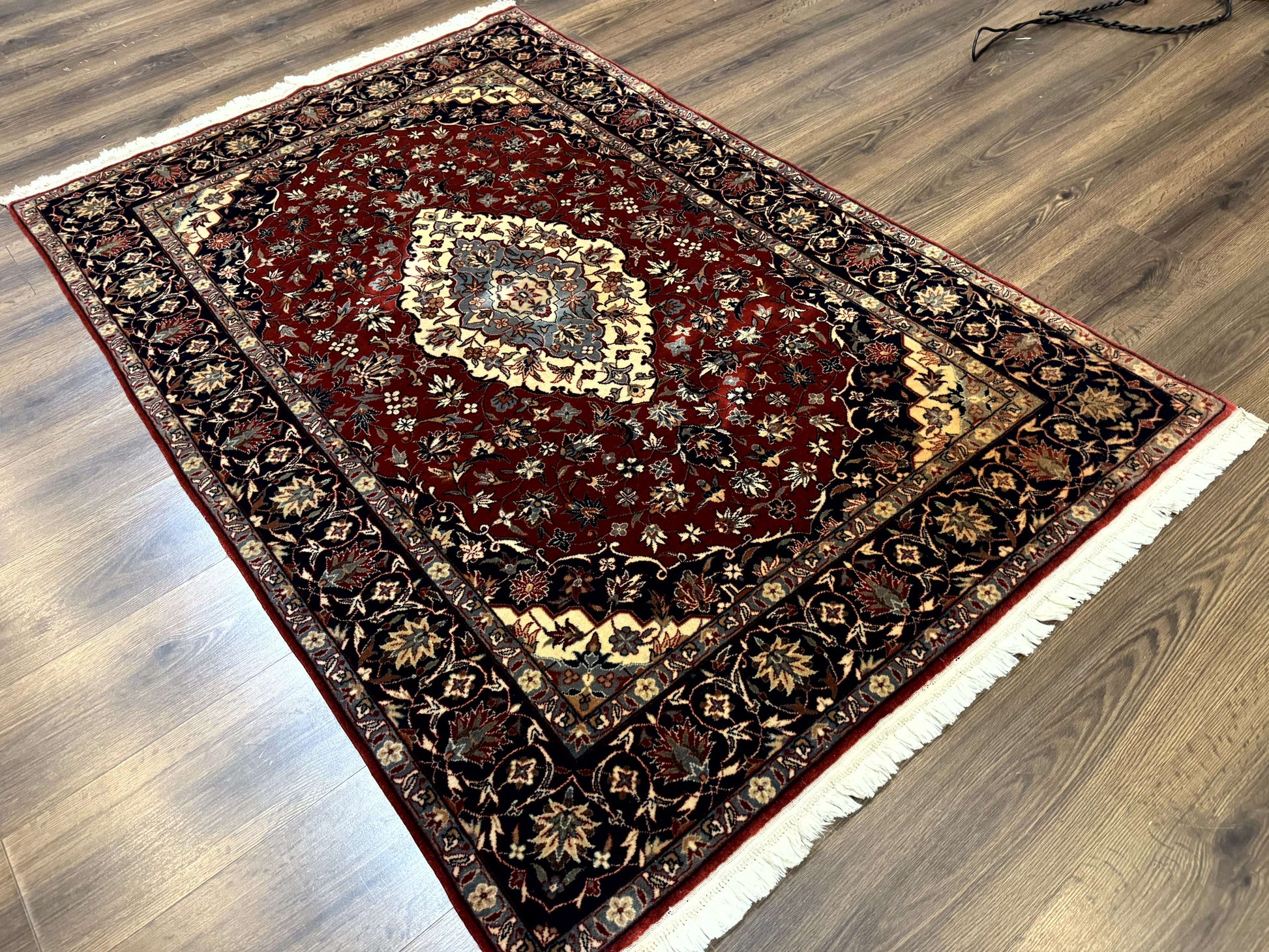 Sino Persian Rug 4x6, Traditional Wool Hand Knotted Carpet, Red Navy Blue, 225 KPSI - Nuvé