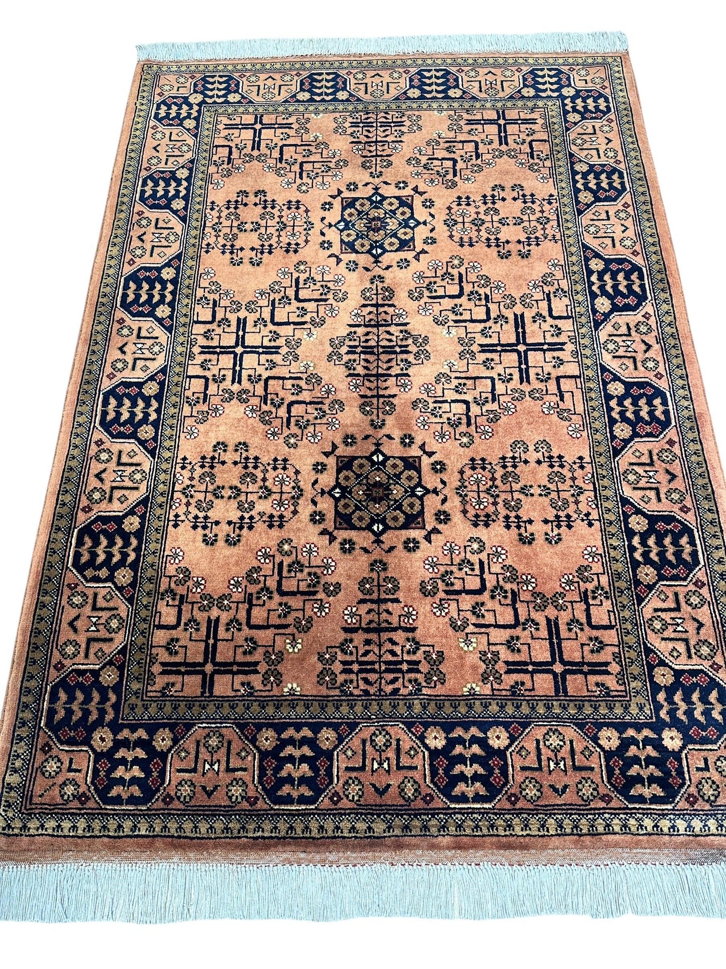 Hand-Knotted Bukharayi Rug – Peach 59” x 40” | Traditional Afghan Wool Rug - Nuvé