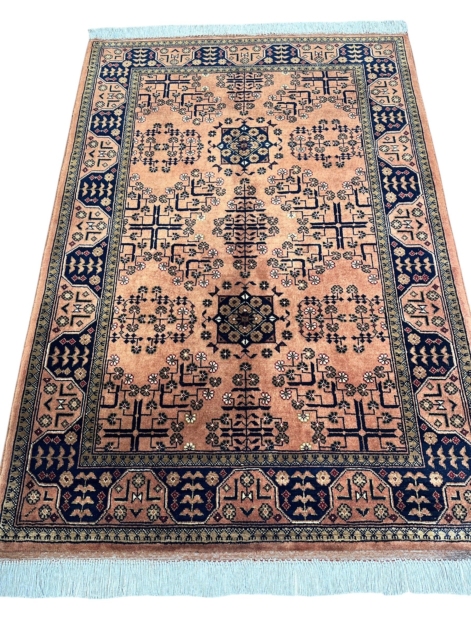 Hand-Knotted Bukharayi Rug – Peach 59” x 40” | Traditional Afghan Wool Rug - Nuvé
