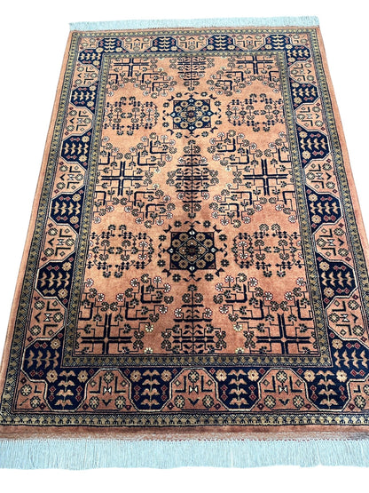 Hand-Knotted Bukharayi Rug – Peach 59” x 40” | Traditional Afghan Wool Rug - Nuvé