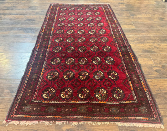 Persian Turkoman Tribal Rug 4x8, Handmade Vintage Wool Carpet, Red, Bohemian Rug - Nuvé