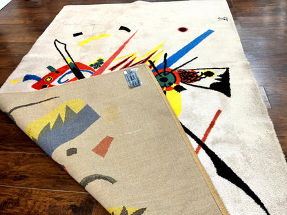 Danish Rya Shag Rug 6x9, EGE Axminster Carpet, Ivory, Modern Abstract Rug, Signed by Designer - Nuvé