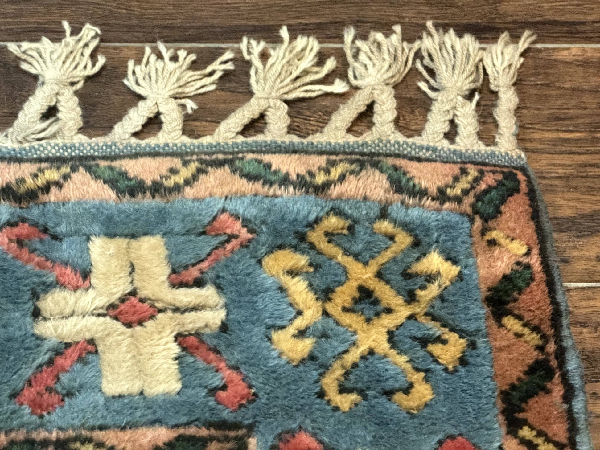 Turkish Kazak Runner Rug 3x11, Cream and Light Blue, Vintage - Nuvé