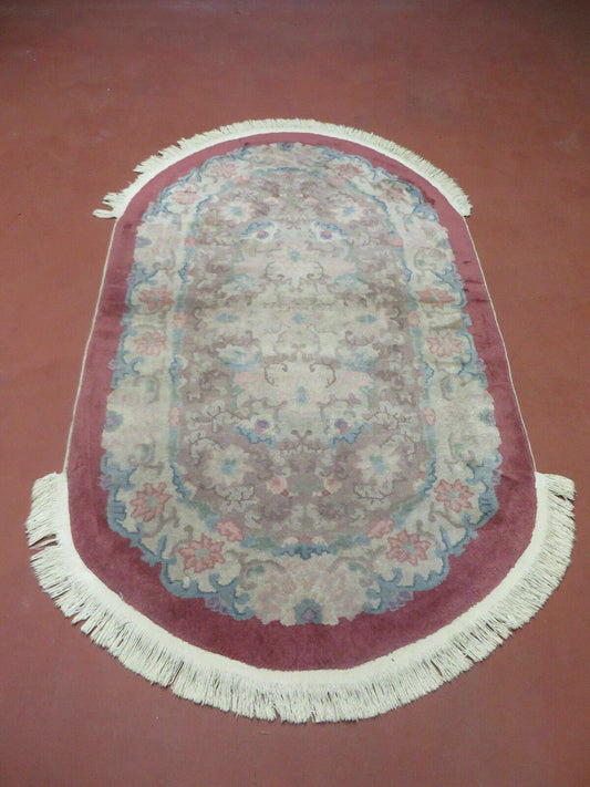 Oval Chinese Art Deco Rug 3x5 Vintage Wool Carpet - Nuvé