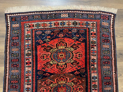 Antique Caucasian Seychour Rug 3.7 x 5.5, Collectible Oriental Carpet, Navy Blue and Red, Fine Kuba Rug, Vintage Rug, Wool Hand Knotted Rug - Nuvé