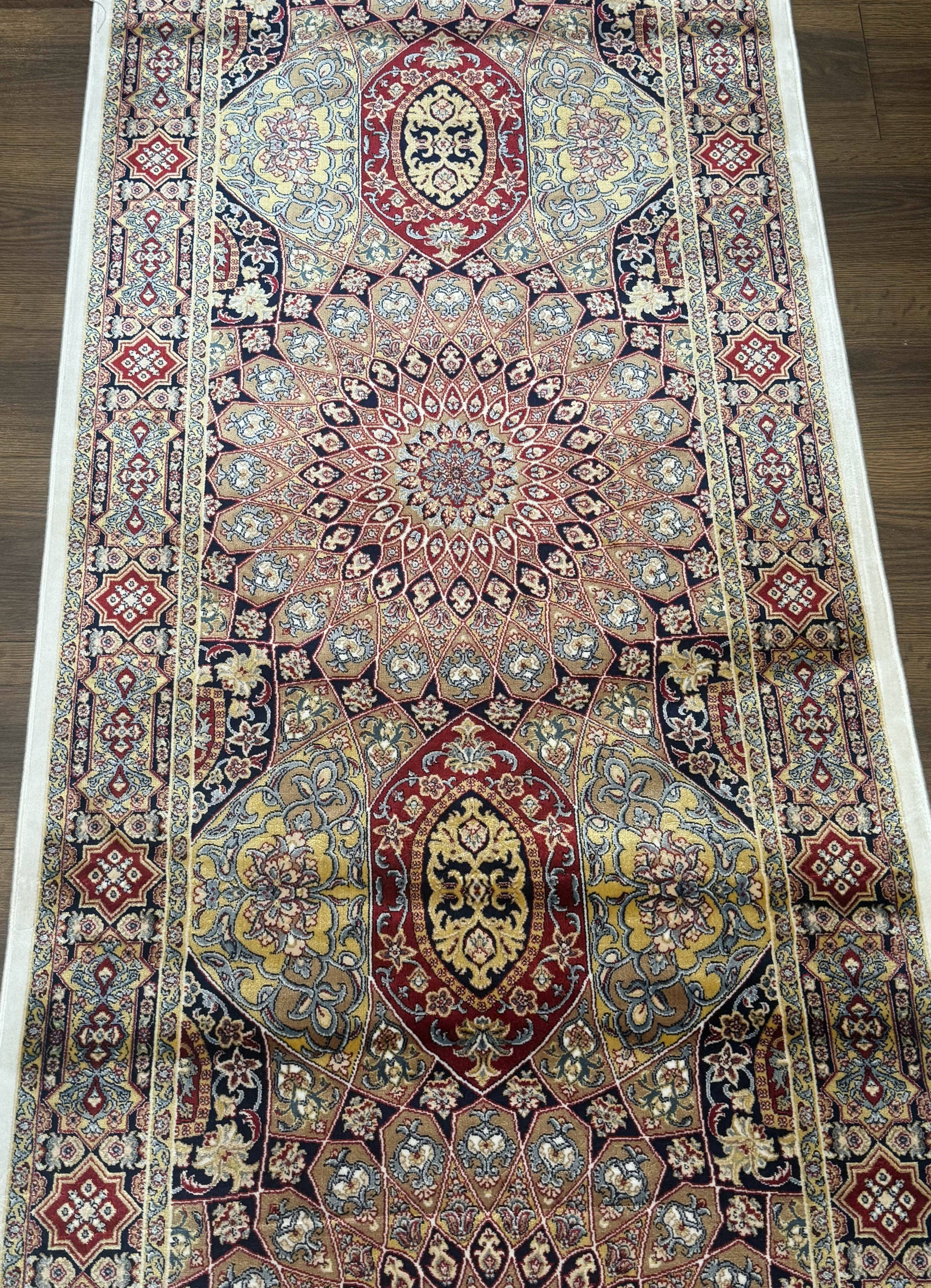 Turkish Silk Runner Rug 2.6 x 10, Dome Design, Hereke Runner, Bamboo Silk, New - Nuvé