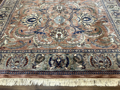 Indo Persian Mahal Rug 8x10, Traditional Wool Oriental Carpet, Pink - Nuvé