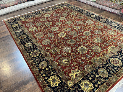 Indo Persian Rug 9x12, Hand Knotted Traditional Indian Wool Oriental Carpet 9 x 12 ft, Maroon and Navy Blue, Floral Allover 9x12 Vintage Rug - Nuvé