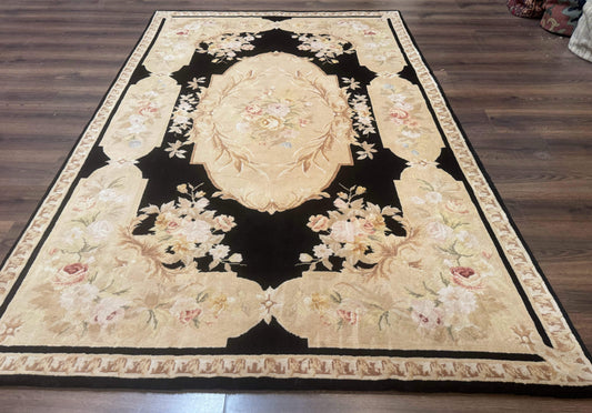 Chinese Aubusson Rug 6x9, Wool Pile, Black, Floral, Elegant - Nuvé
